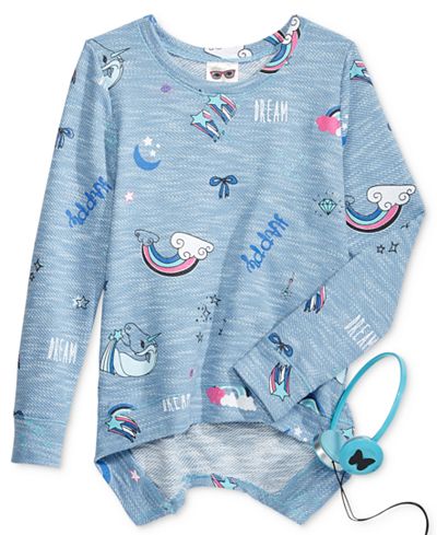 Belle Du Jour Graphic-Print Long-Sleeve Top & Headphones, Big Girls (7-16)