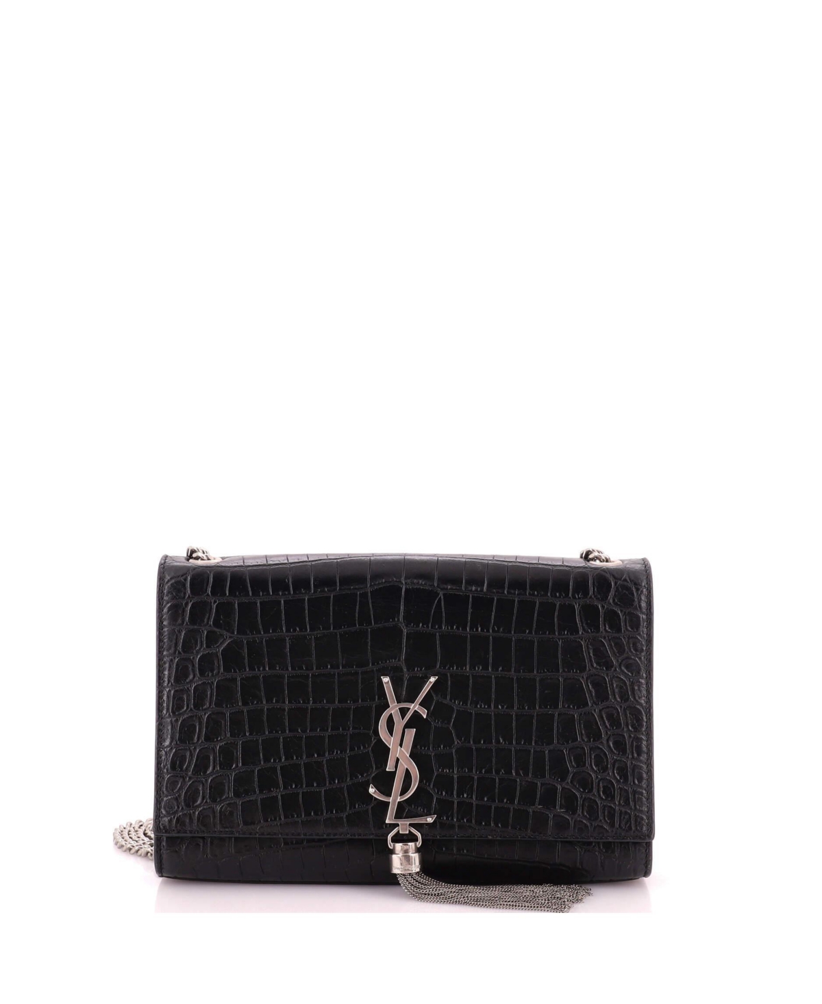 Pre-Owned Saint Laurent Medium Classic Monogram Tassel Crossbody Bag Embossed Leather - Black