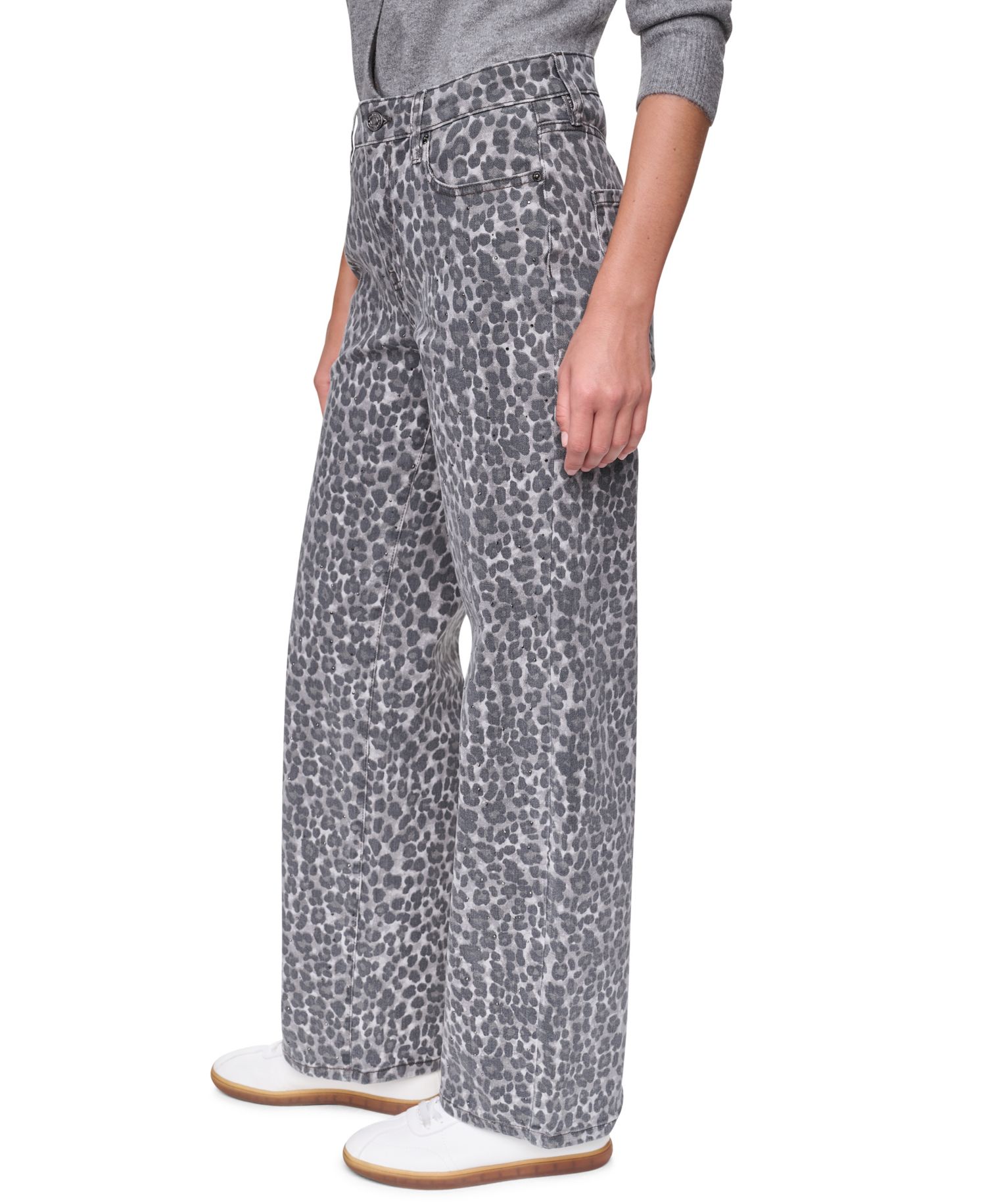 Women's Embellished Animal Print Mid Rise Relaxed Straight Jeans