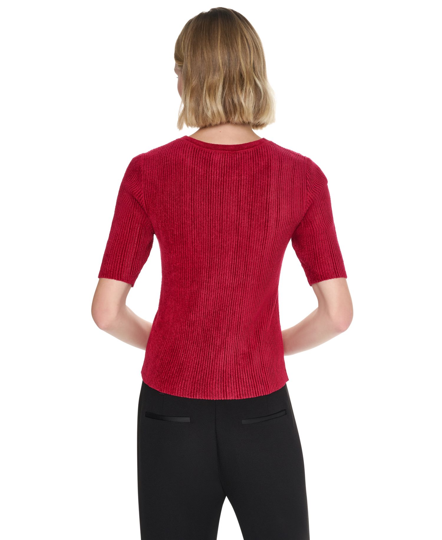 Petite Crewneck Short-Sleeve Ribbed Sweater
