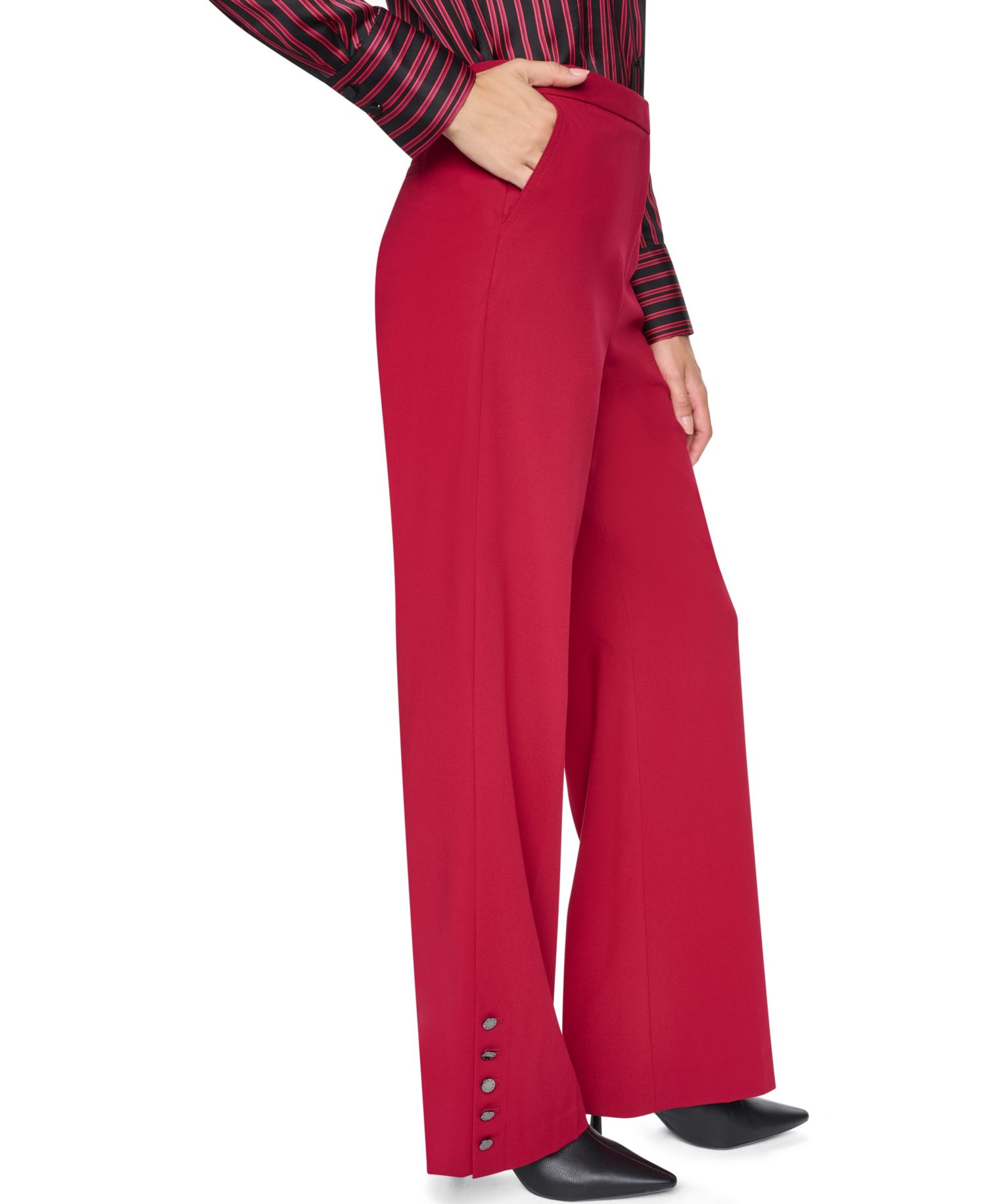 Petite High-Rise Wide-Leg Flat-Front Suit Pants