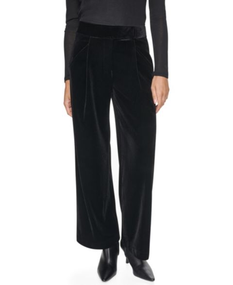 Женские брюки DKNY Petite Velvet Wide-Leg Trousers, цвет: Чёрный
