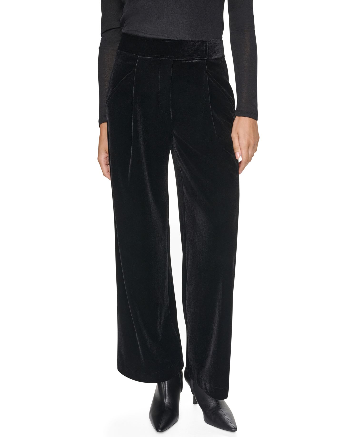Petite Velvet Wide-Leg Trousers