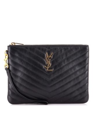 Small Classic Monogram Wristlet Pouch Matelasse Chevron Leather