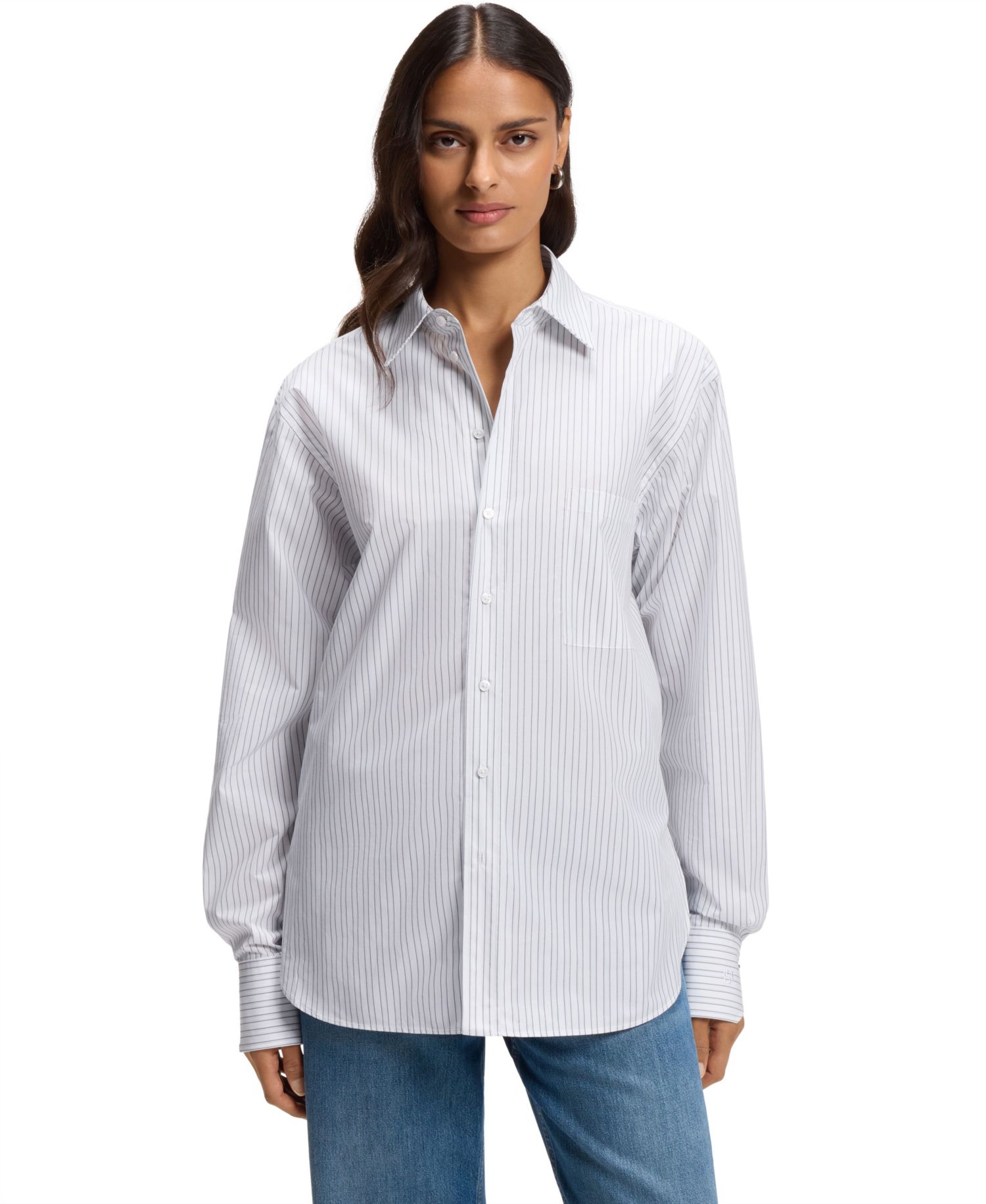 BOSS by Women's Relaxed-Fit Vertical-Stripe Poplin Blouse