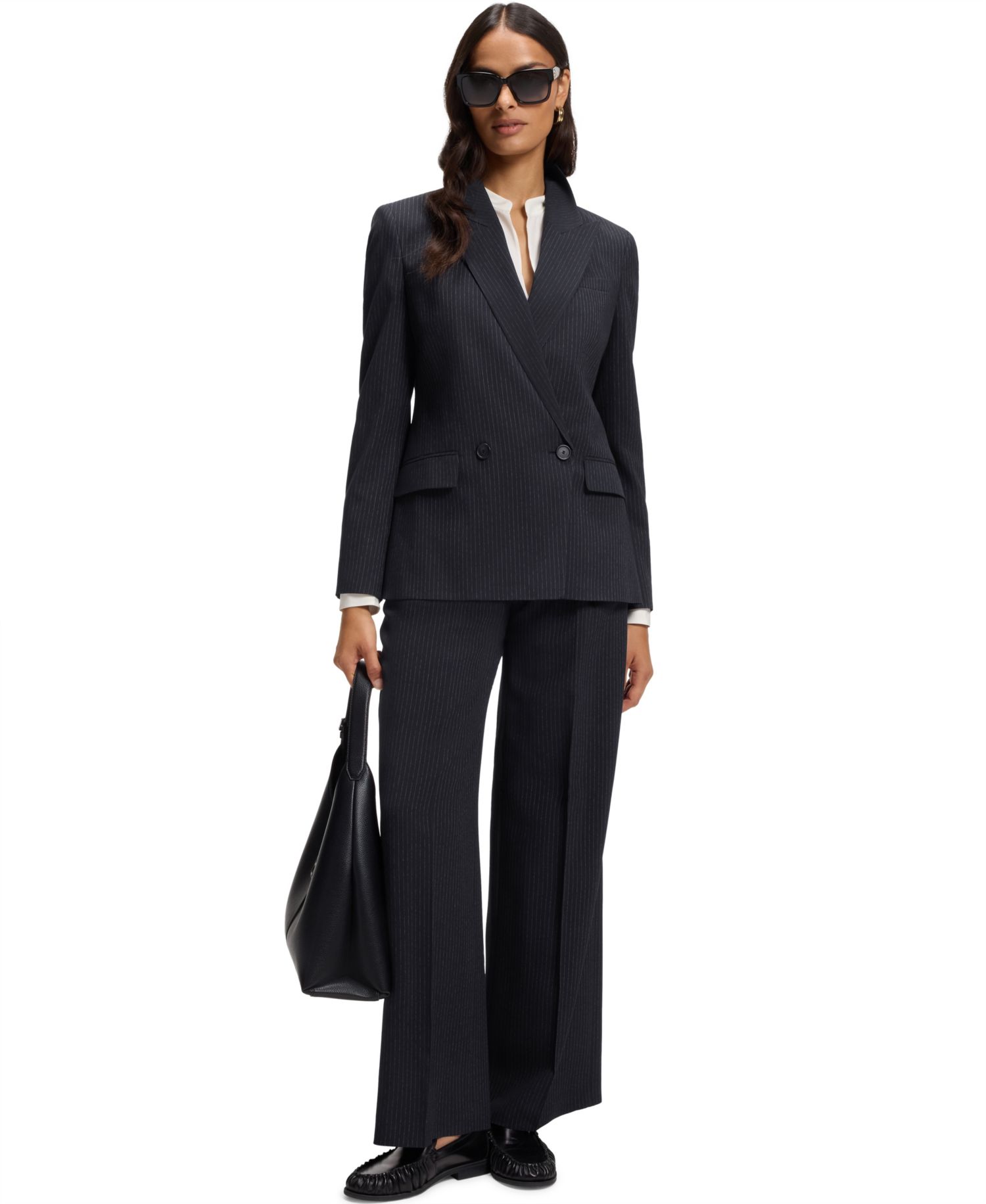 Women's Jaleto12 Double-Breasted Pinstripe Stretch Crepe Blazer