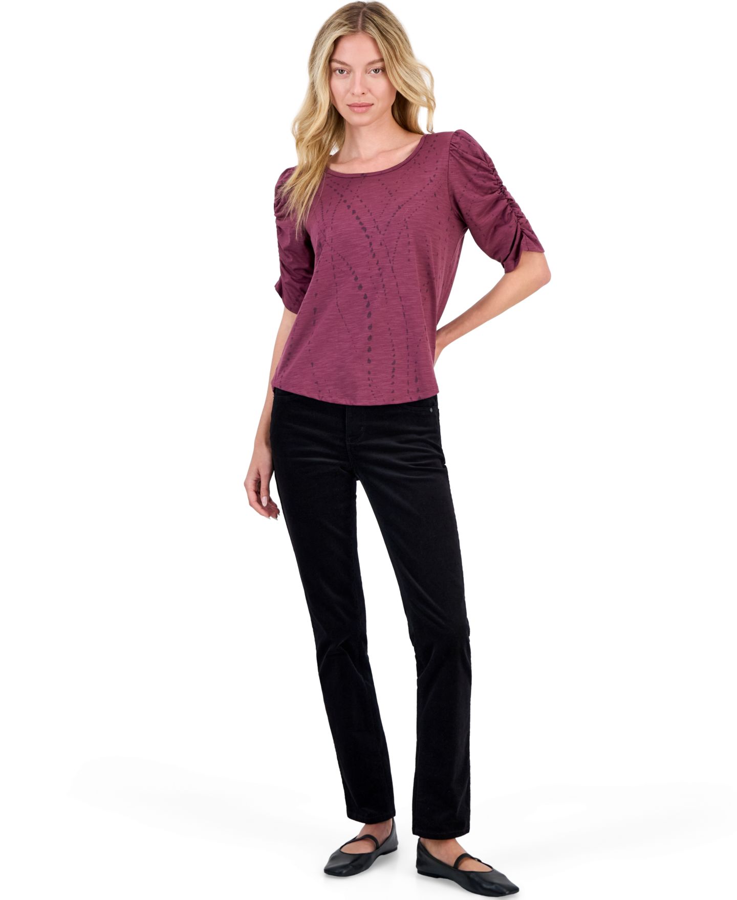 Женская футболка Democracy Ruched Elbow-Length Scoop Neck, цвет: Fgdr — фото 2