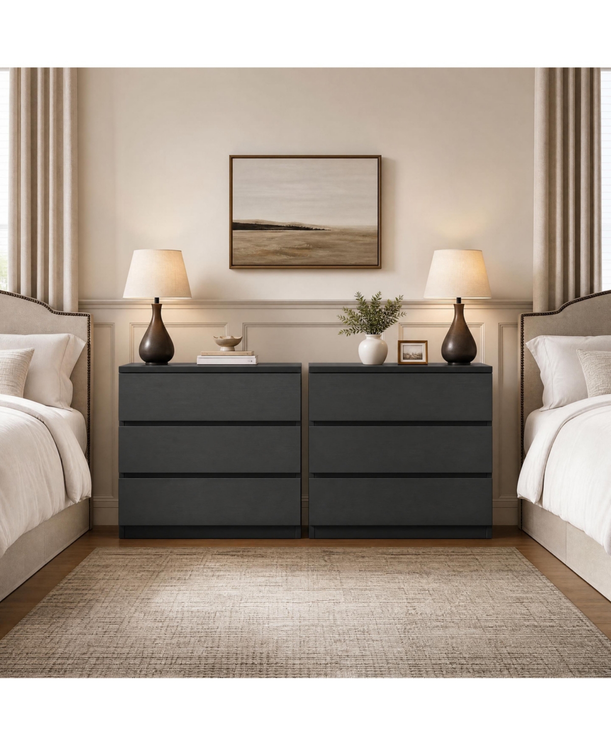 homfan 3 Drawer Dresser, 22.8"Wide Set of 2 Wood Chest Drawers with Anti Tip Safety Kit, Smooth Sliding Storage Cabinet