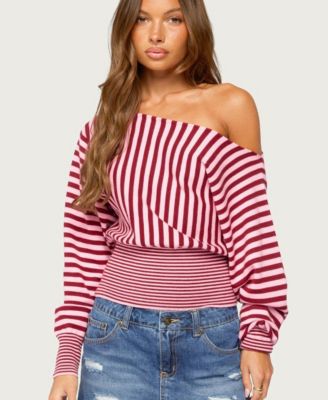 Women's Brida Off-the-Shoulder Long-Sleeve Striped Sweater