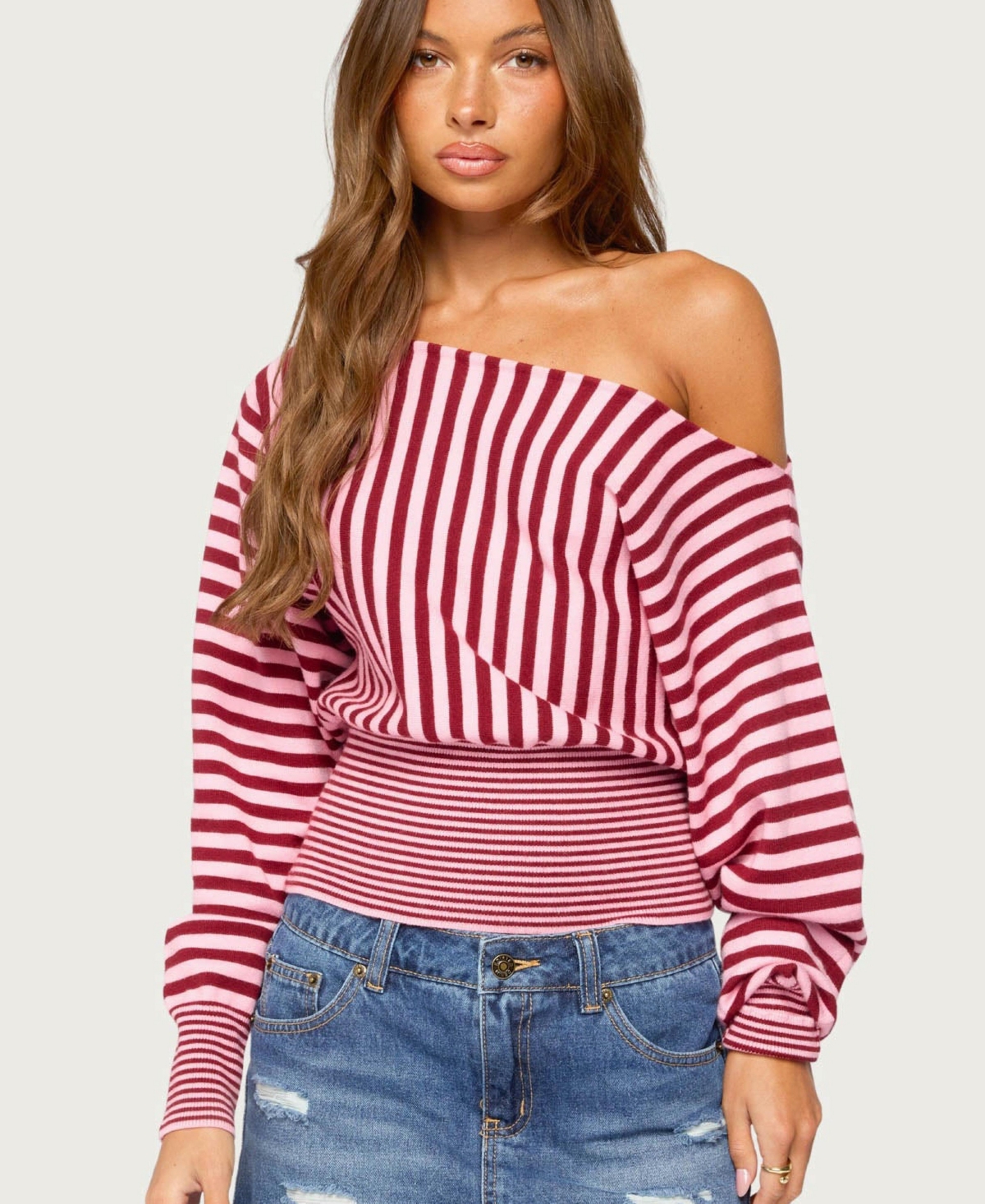 Edikted Women's Brida Off-the-Shoulder Long-Sleeve Striped Sweater