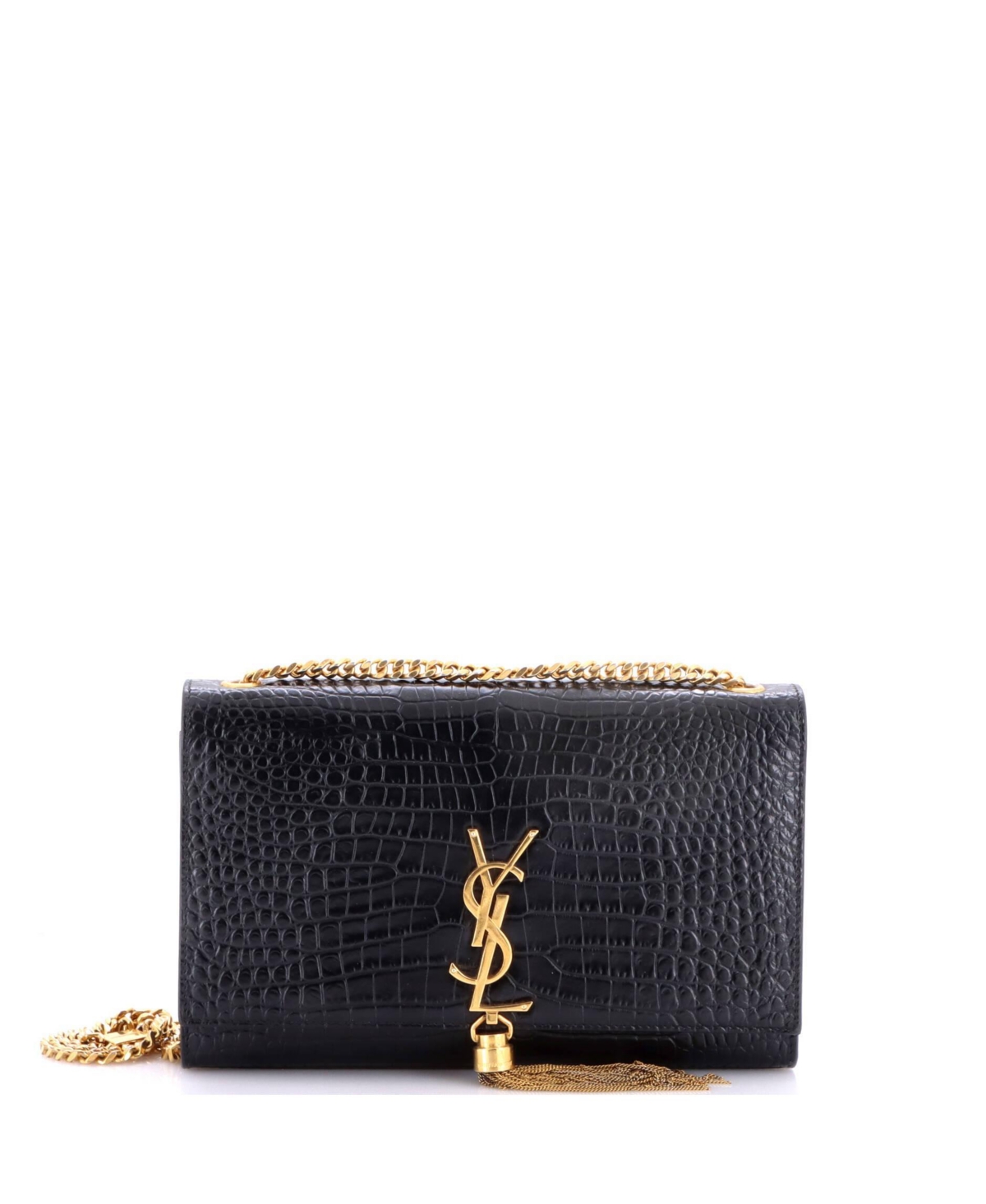 Pre-Owned Saint Laurent Medium Classic Monogram Tassel Crossbody Bag Embossed Leather - Black