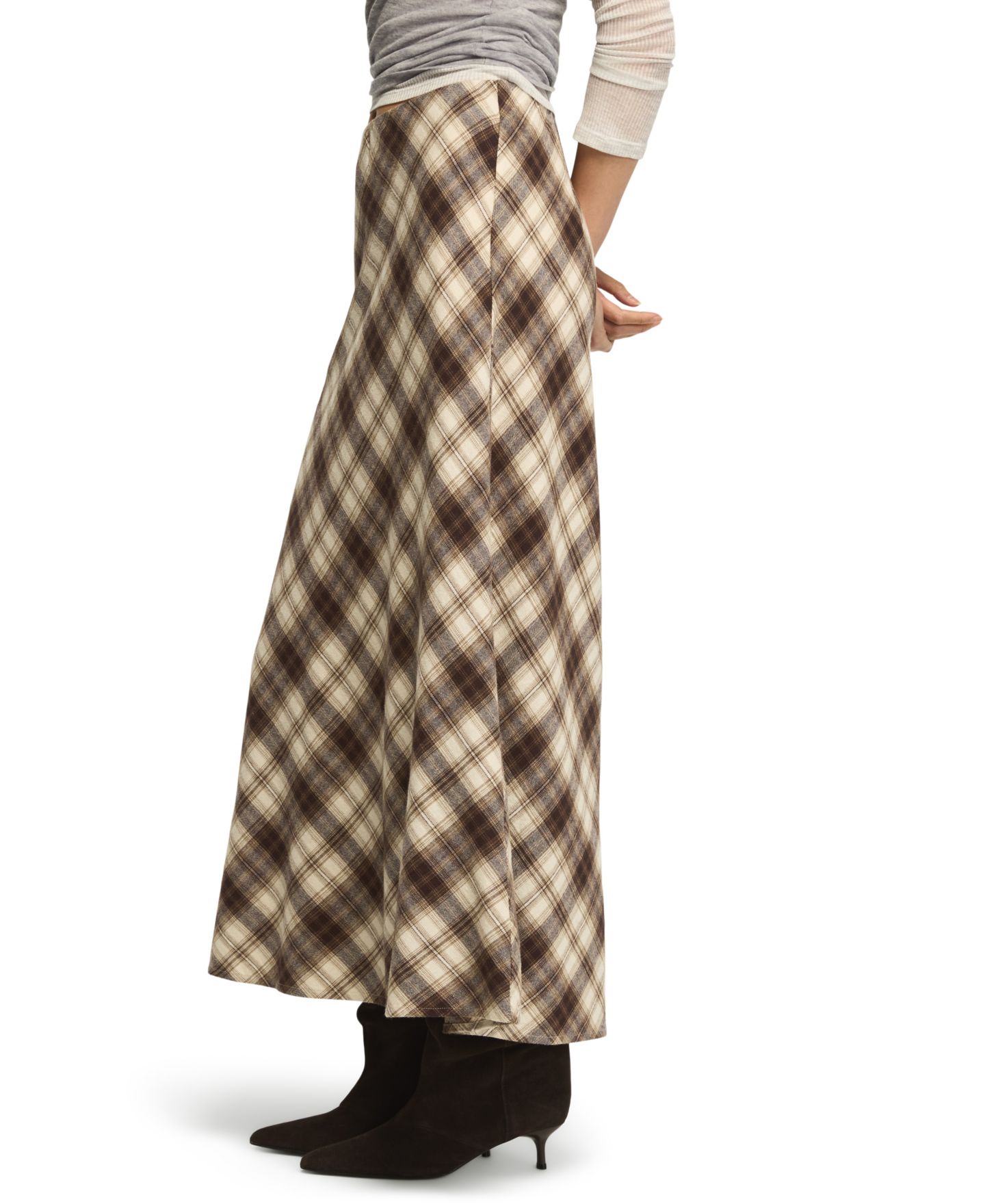 Женская юбка Lucky Brand Plaid Midi Slip, цвет: Коричневый клетчатый — фото 3