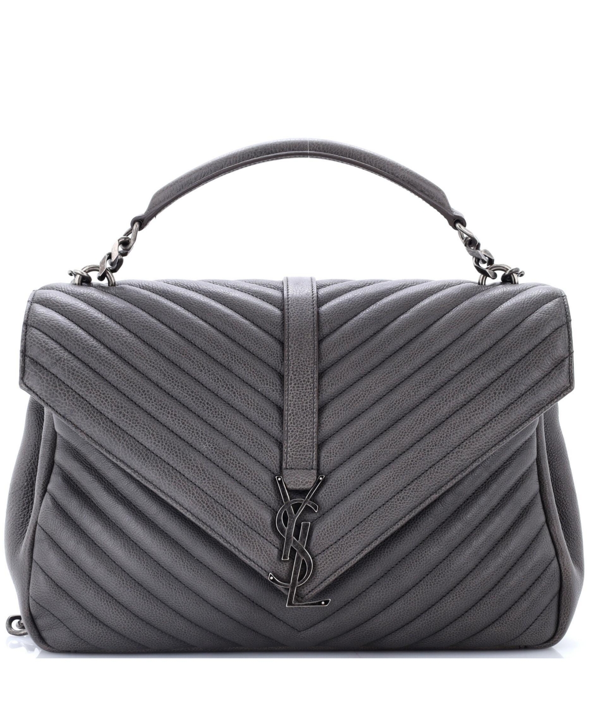 Pre-Owned Saint Laurent Large Classic Monogram College Bag Matelasse Chevron Leather - Grey