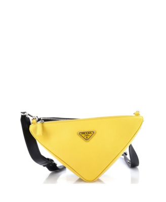 Double Triangle Logo Zip Shoulder Bag Saffiano Leather and Leather