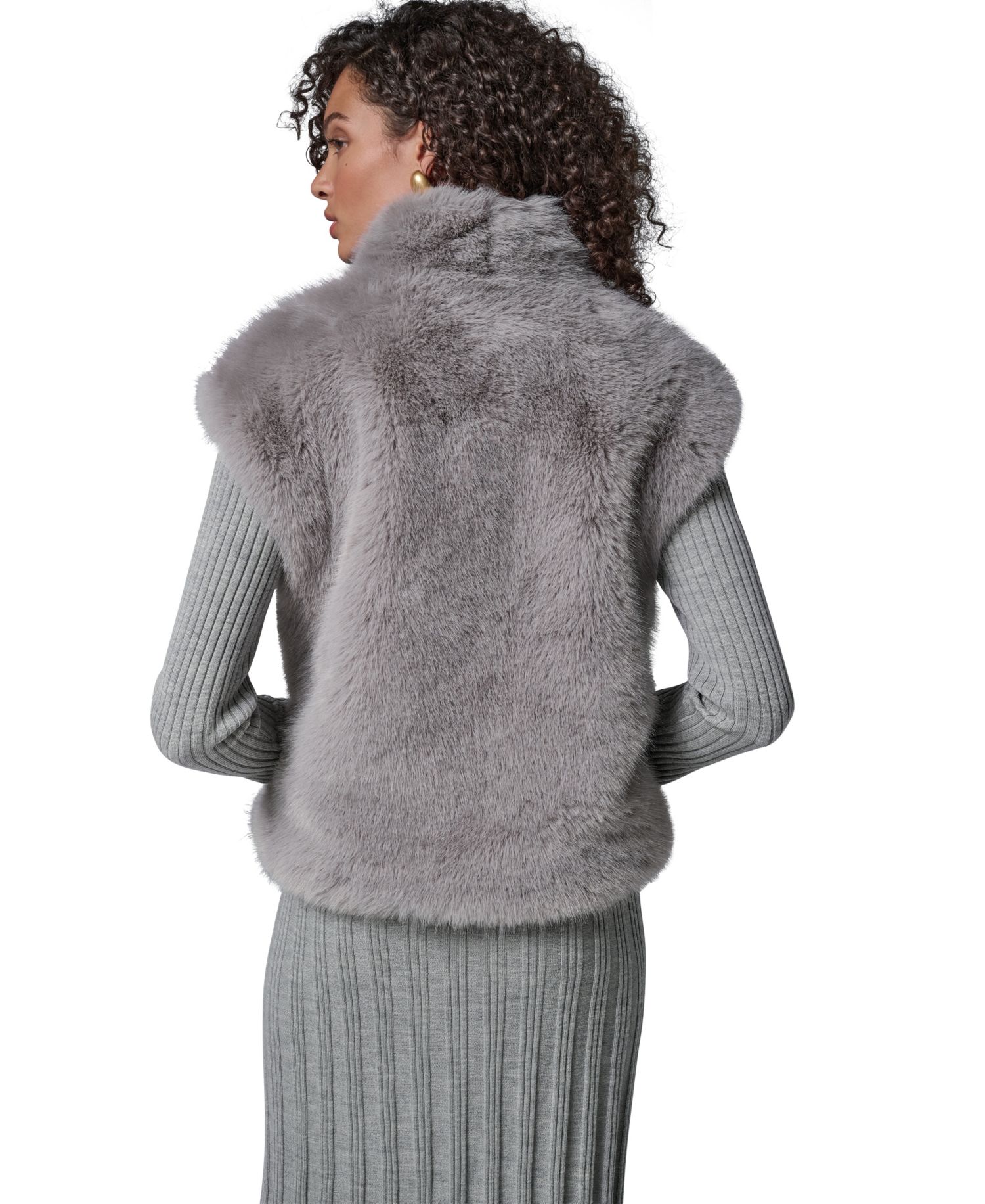 Petite Faux Fur Sleeveless Collared Vest