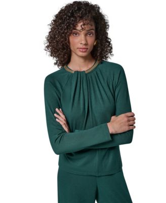 Women's Necklace Detail Long-Raglan Sleeves Keyhole Cutout Pullover Sweater