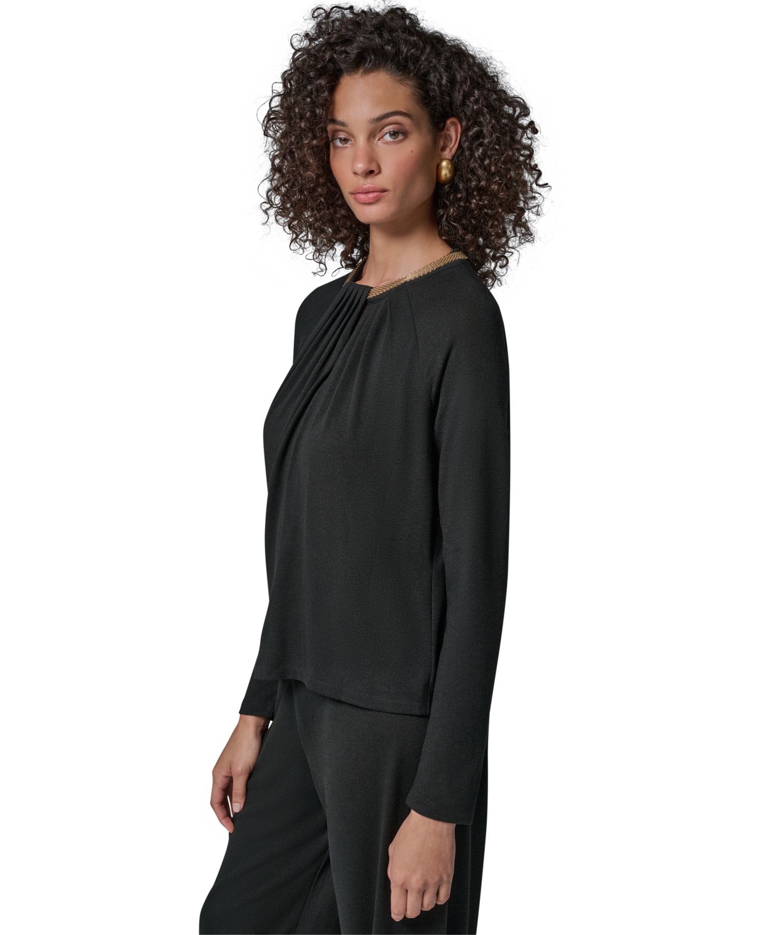 Women's Necklace Detail Long-Raglan Sleeves Keyhole Cutout Pullover Sweater