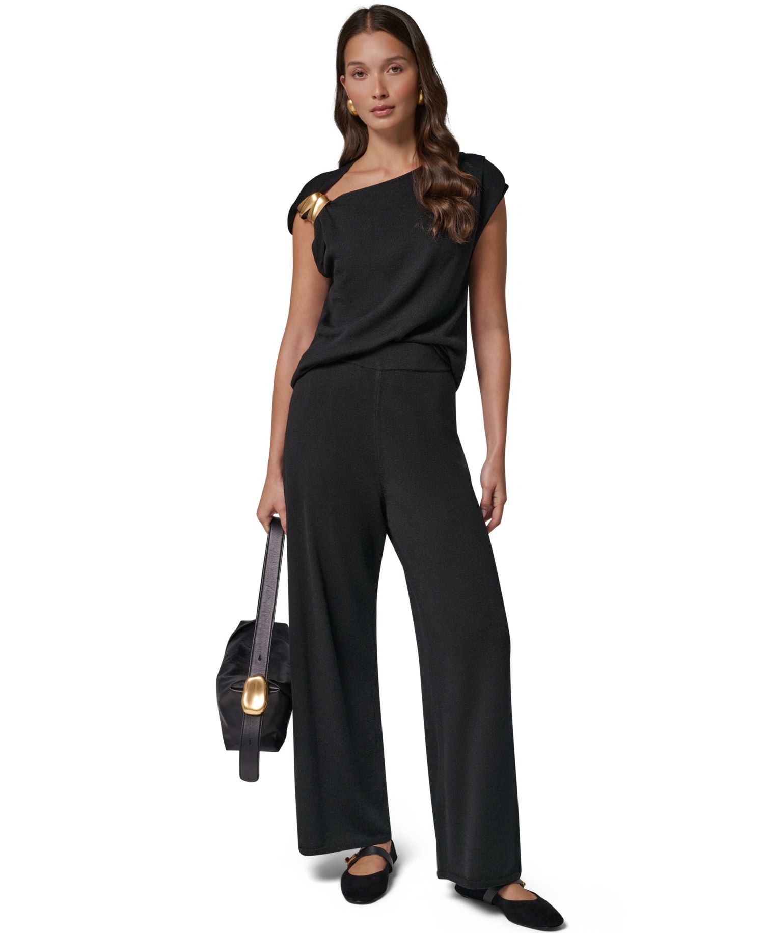 Women's Wide-Leg High-Waisted Pull-On Wool Pants