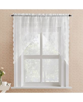 Lillemor Vintage Floral Lace Sheer Rod Pocket Kitchen Curtain Swag Pair