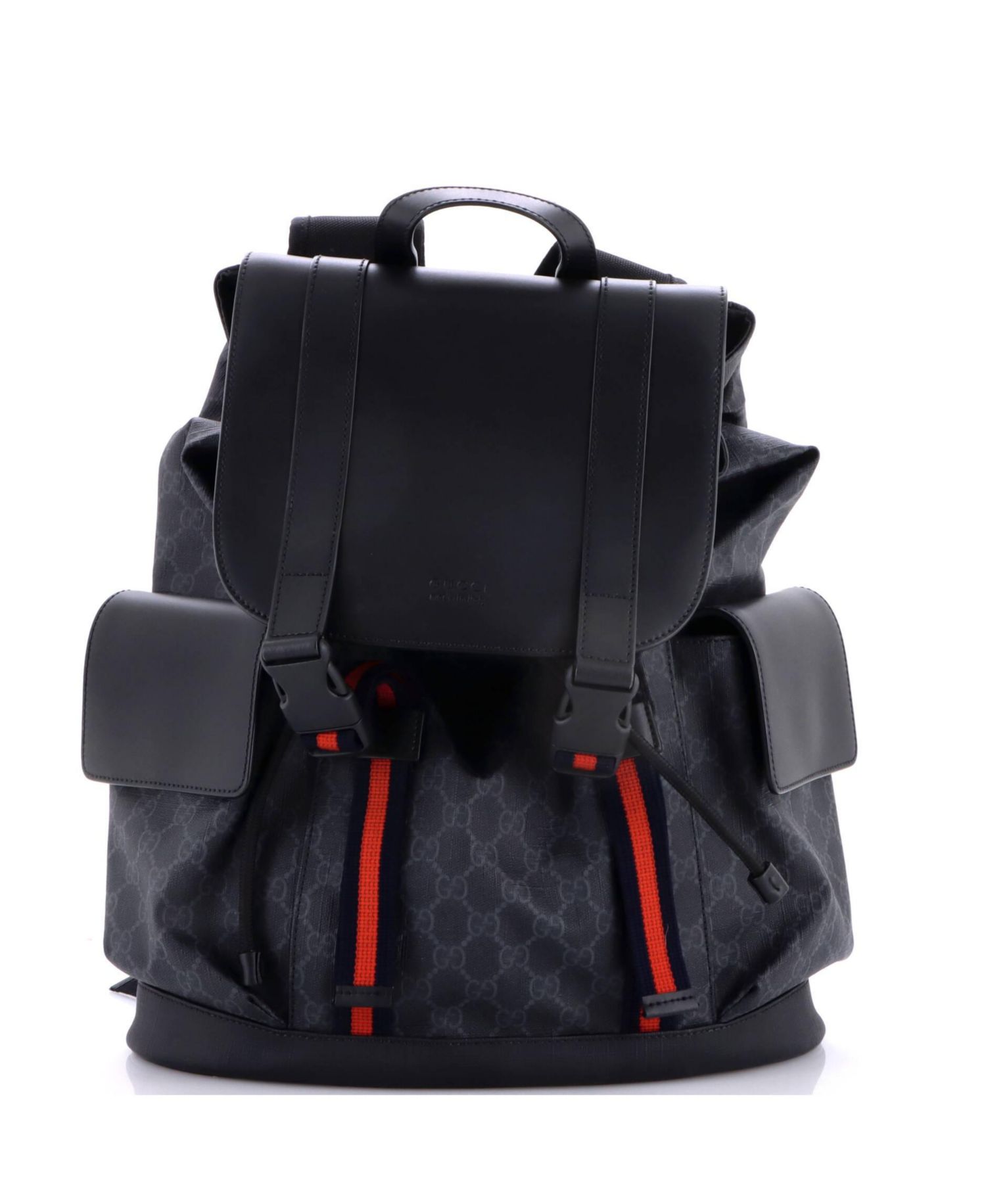 Large Double Pocket Buckle Backpack GG Coated Canvas