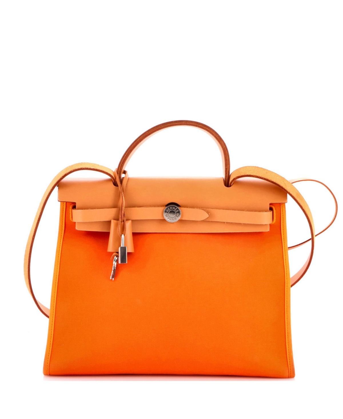Pre-Owned Hermes 31 Herbag Zip Leather and Toile - Orange