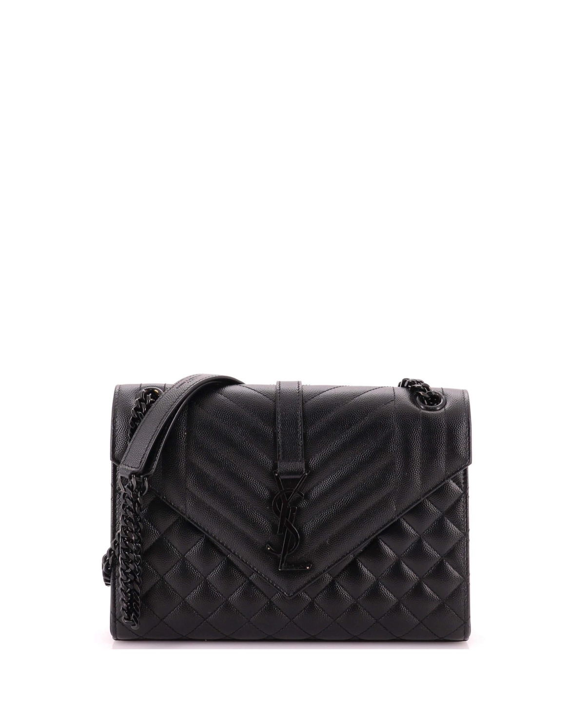 Pre-Owned Saint Laurent Medium Classic Monogram Envelope Satchel Mixed Matelasse Leather - Black