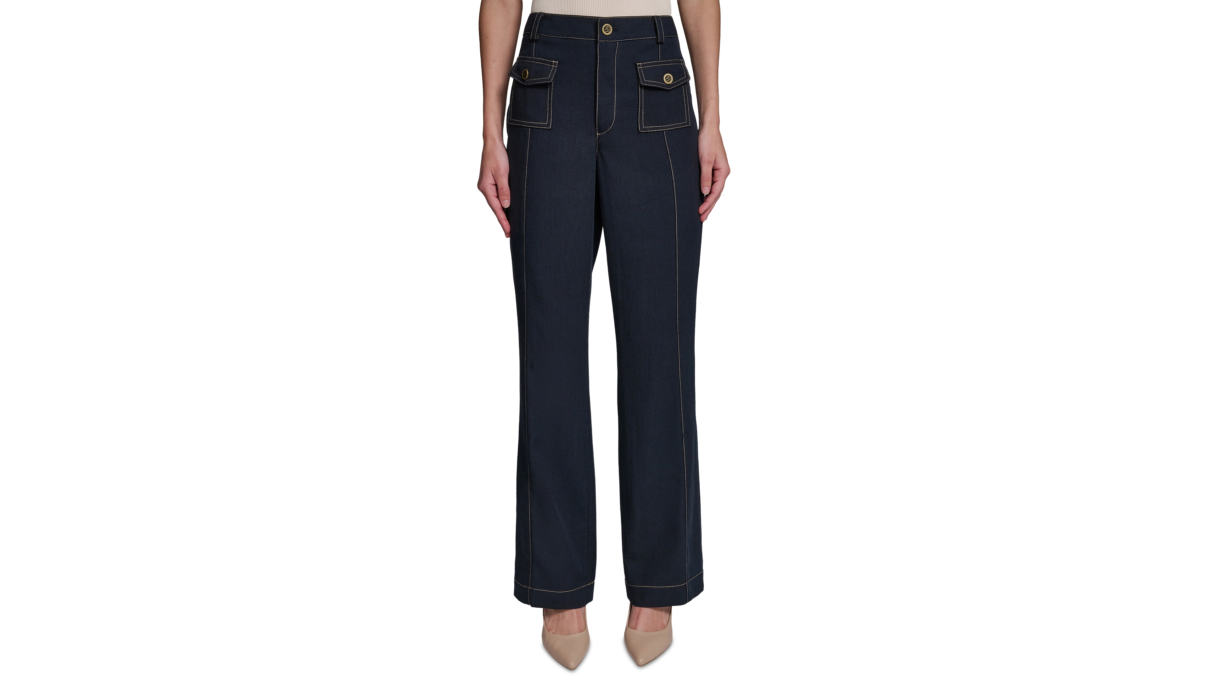Karl Lagerfeld Paris Women's Front Pockets Mid-Rise Straight Long Pants