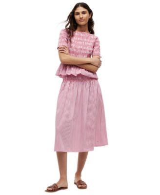 Women's Cotton Smocked Striped Midi Skirt