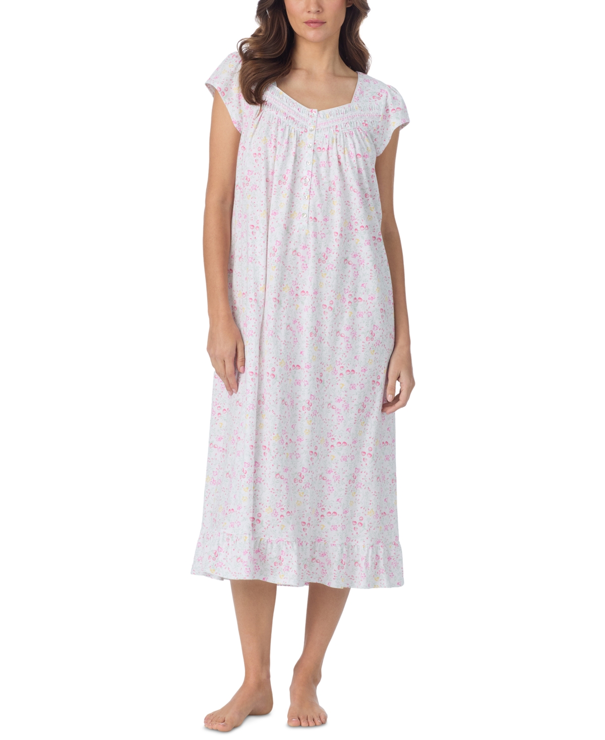 Eileen West Women's Sweetheart Neck Cap-Sleeve Nightgown - White Novelty