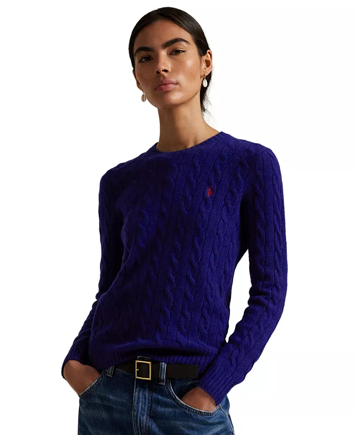 Women's Cable Wool-Cashmere Crew Neck Sweater - thumbnail 6