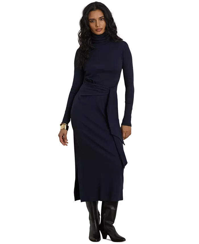 Women's Tie-Front Turtle Neck Dress - thumbnail 6