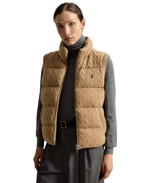 Женский жилет Polo Ralph Lauren Carly Cable-Knit Wool-Cashmere Sleeveless Vest, цвет: Верблюжий меланжевый