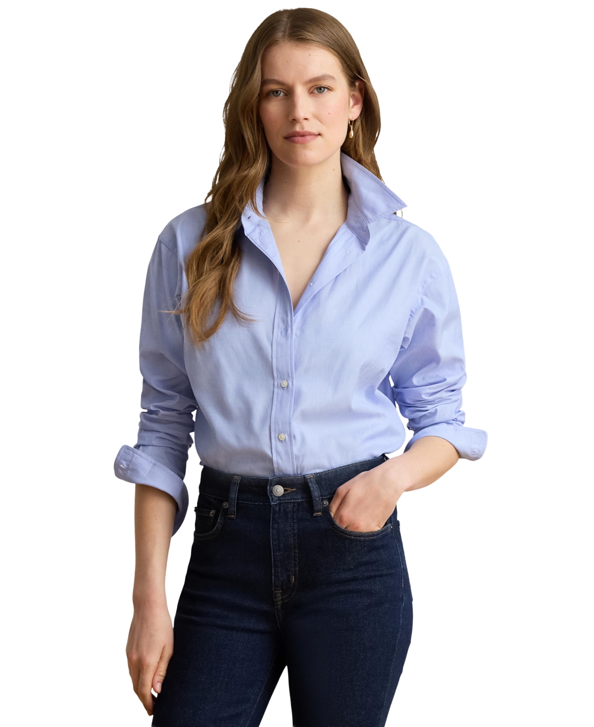 Lauren Ralph Women's Relaxed-Fit End-on-End Cotton Long-Sleeve Button-Up Shirt