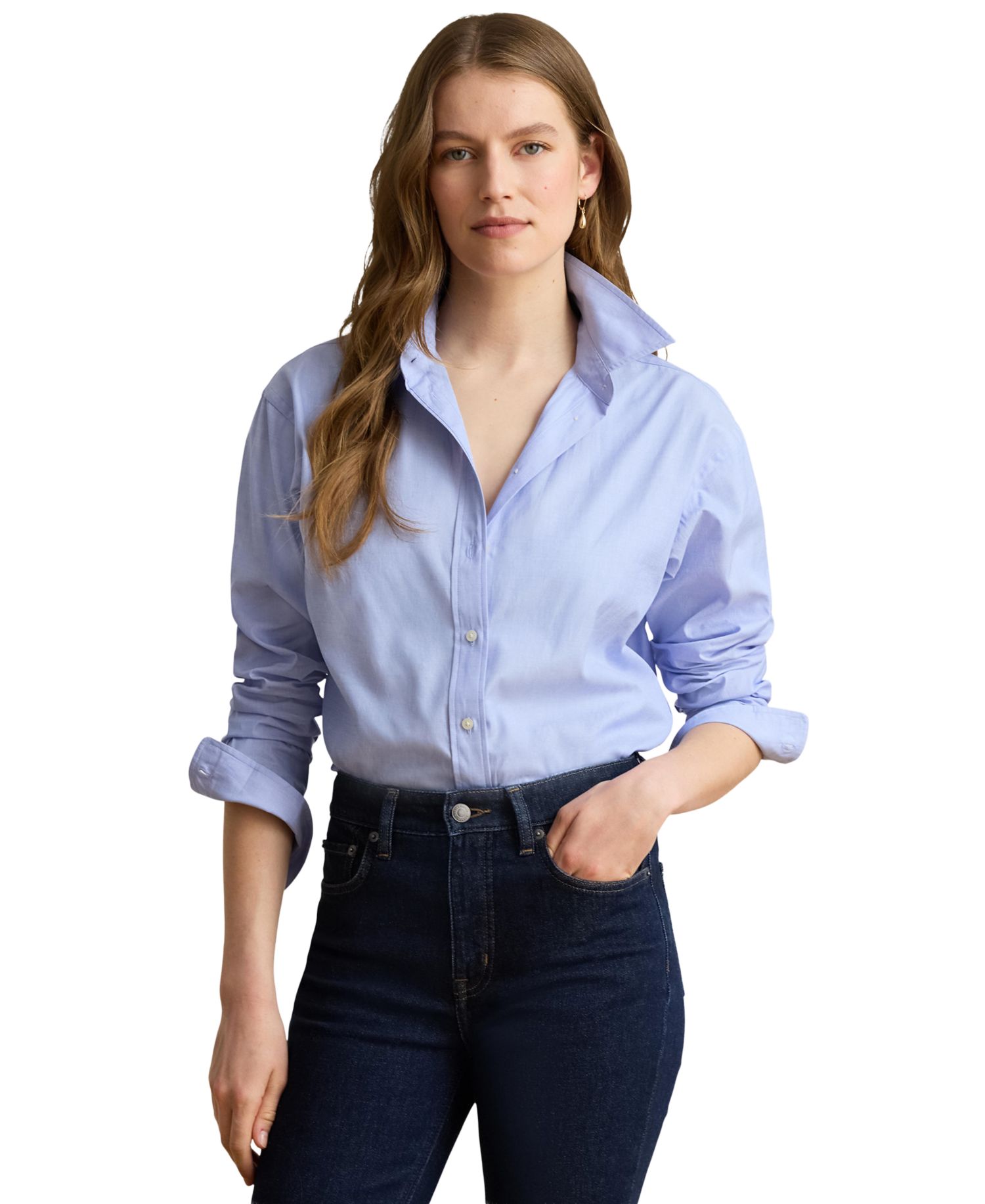 Women's Relaxed-Fit End-on-End Cotton Long-Sleeve Button-Up Shirt
