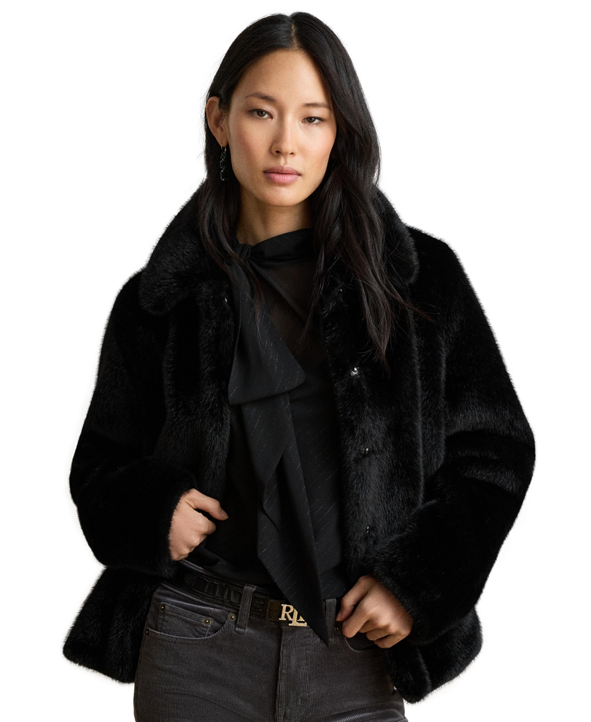 Lauren Ralph Women's Faux Fur Collared Jacket