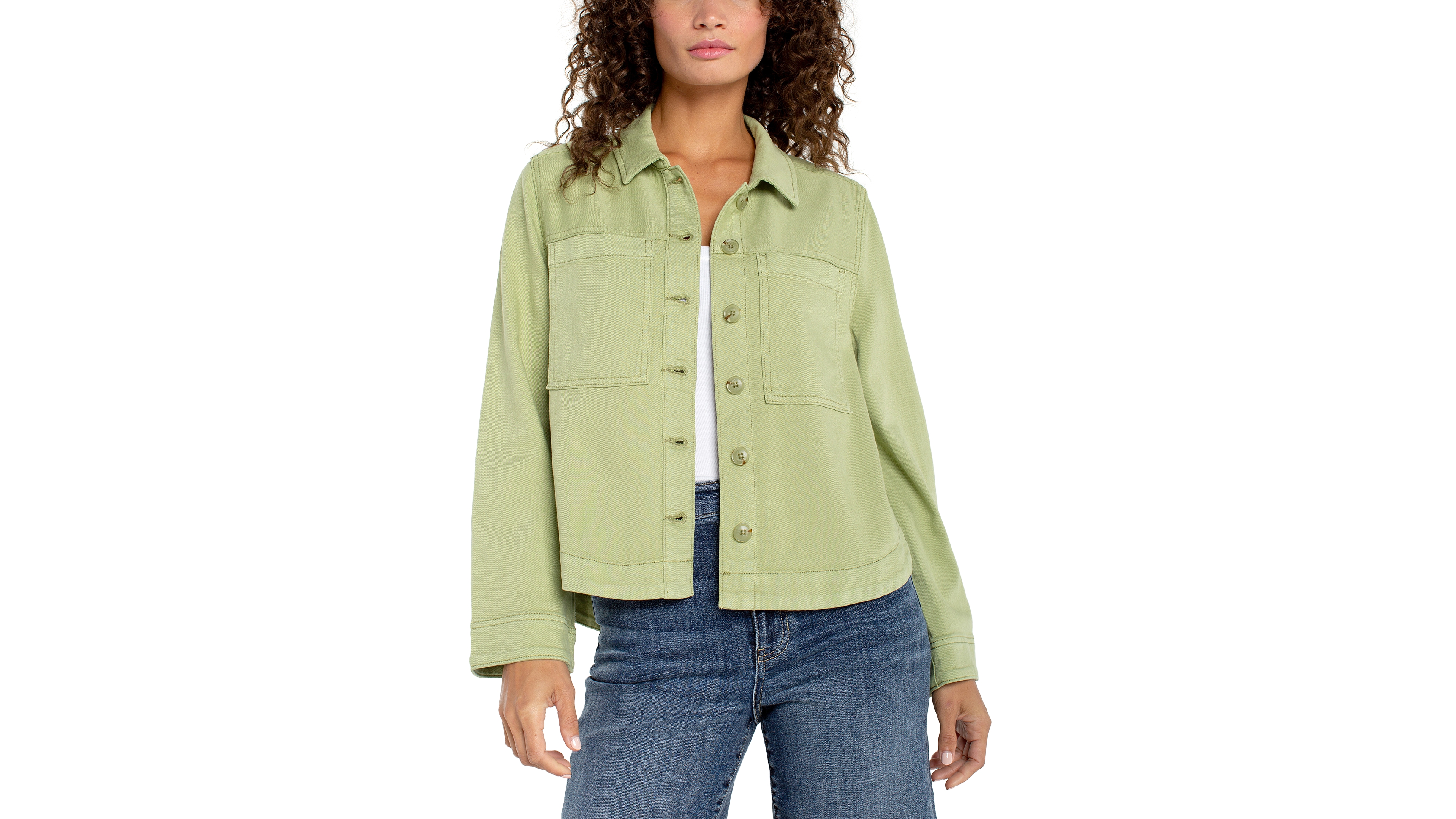 Liverpool Los Angeles Petite Collared High-Low Denim Shacket