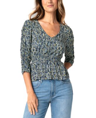 Women's Ruched-Sleeve V-Neck Knit Top