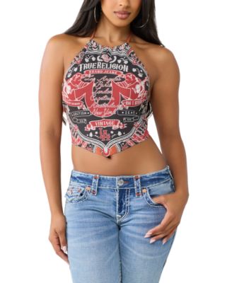 Women's Buddha Scarf Top Halter-Neck Sleeveless Crop Top