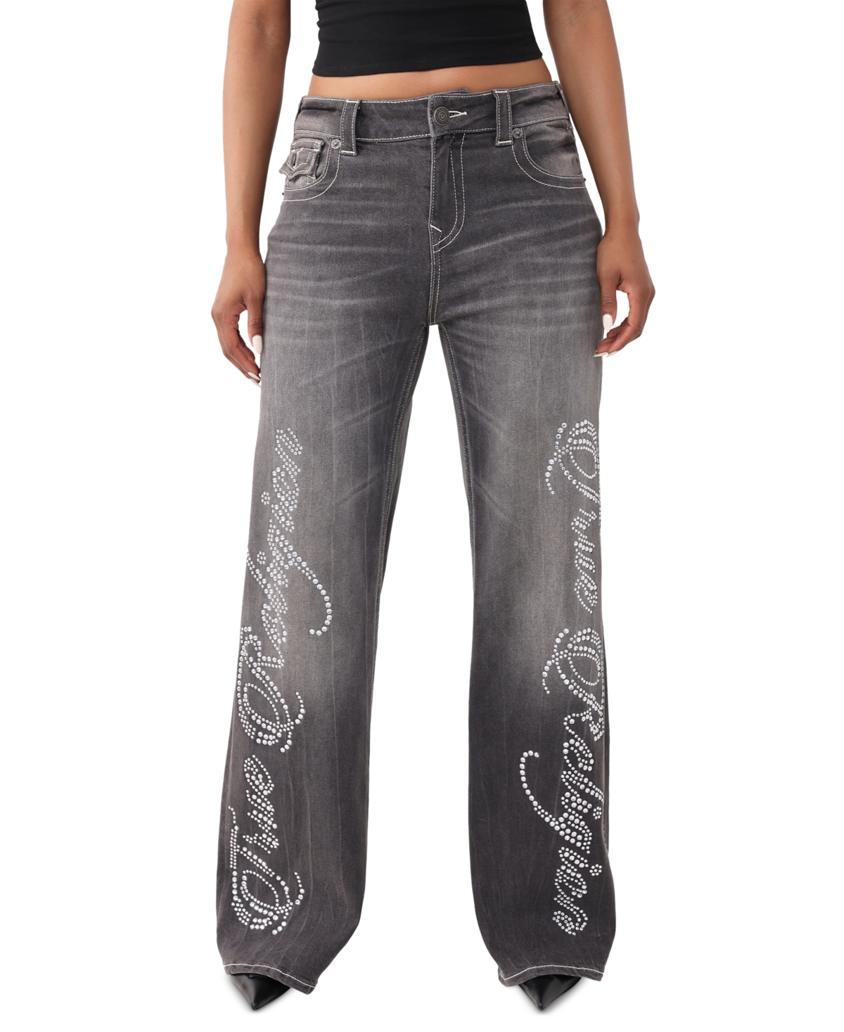 True Religion Women's Bobbi Mid-Rise Baggy Flap Jeans