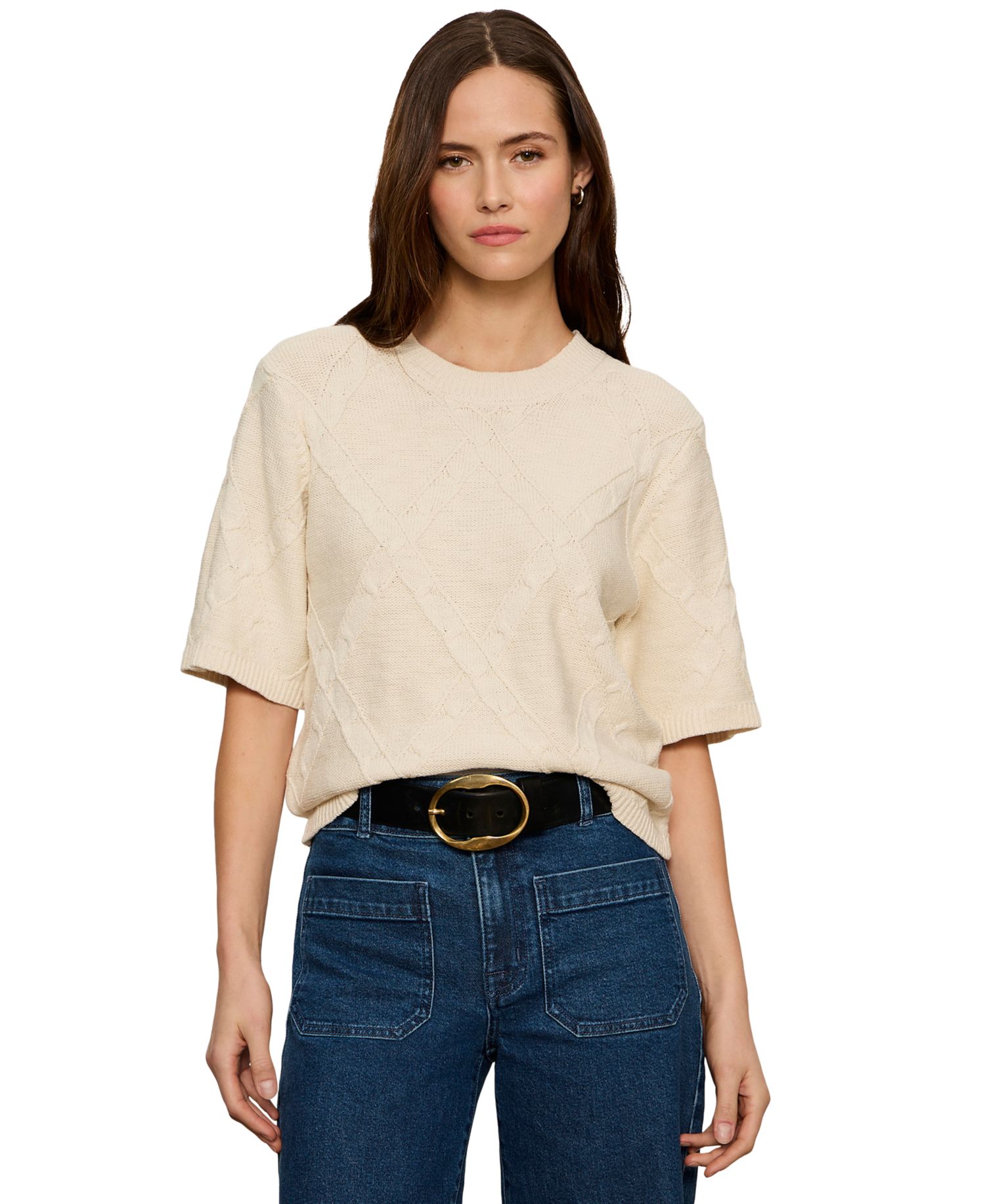 Petite Short-Sleeve Cotton Sweater T-Shirt