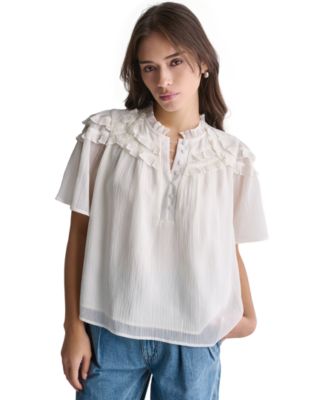 Women's Crewneck Short-Sleeve Ruffle Top