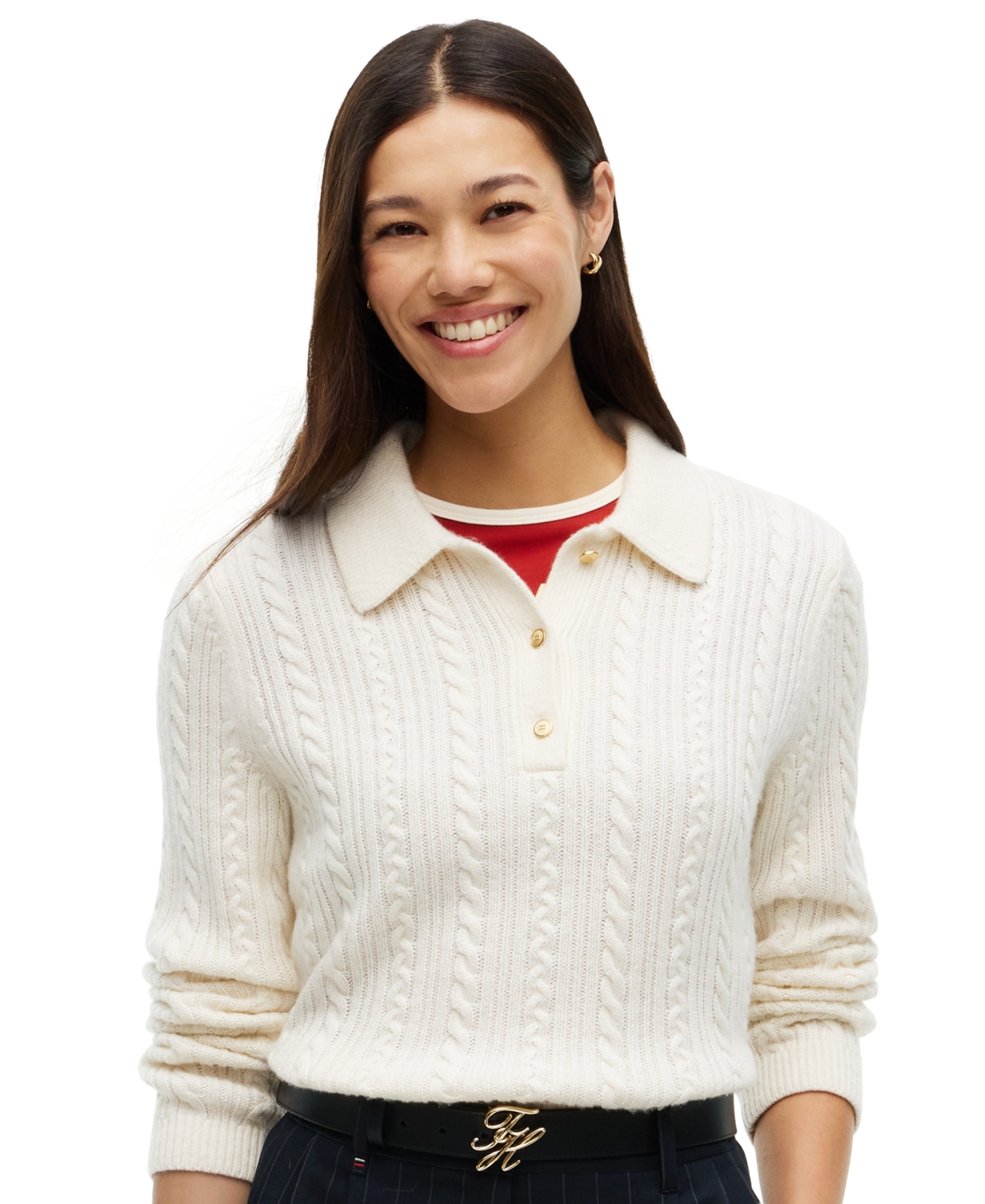 Tommy Hilfiger Women's Polo Cable-Knit Sweater