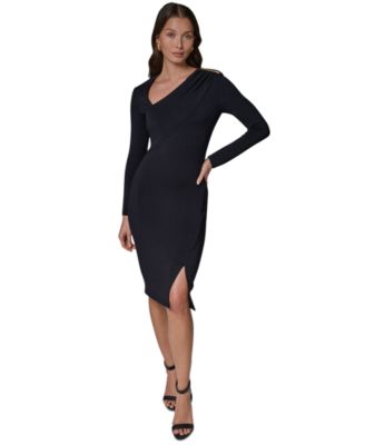 Petite Asymmetrical Long-Sleeve Sheath Dress