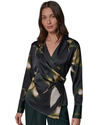 Women's Printed V-Neck Long-Sleeve Blouse