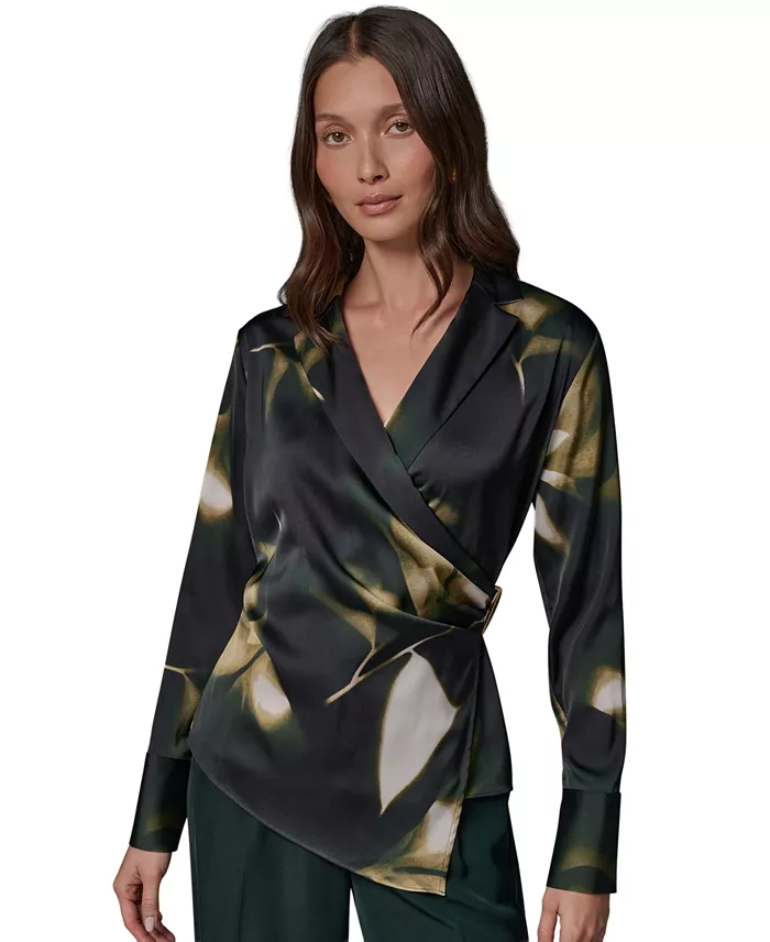 Women's Printed V-Neck Long-Sleeve Blouse