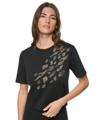 Women's Animal Print Heatset Short-Sleeve Crewneck Cotton Top