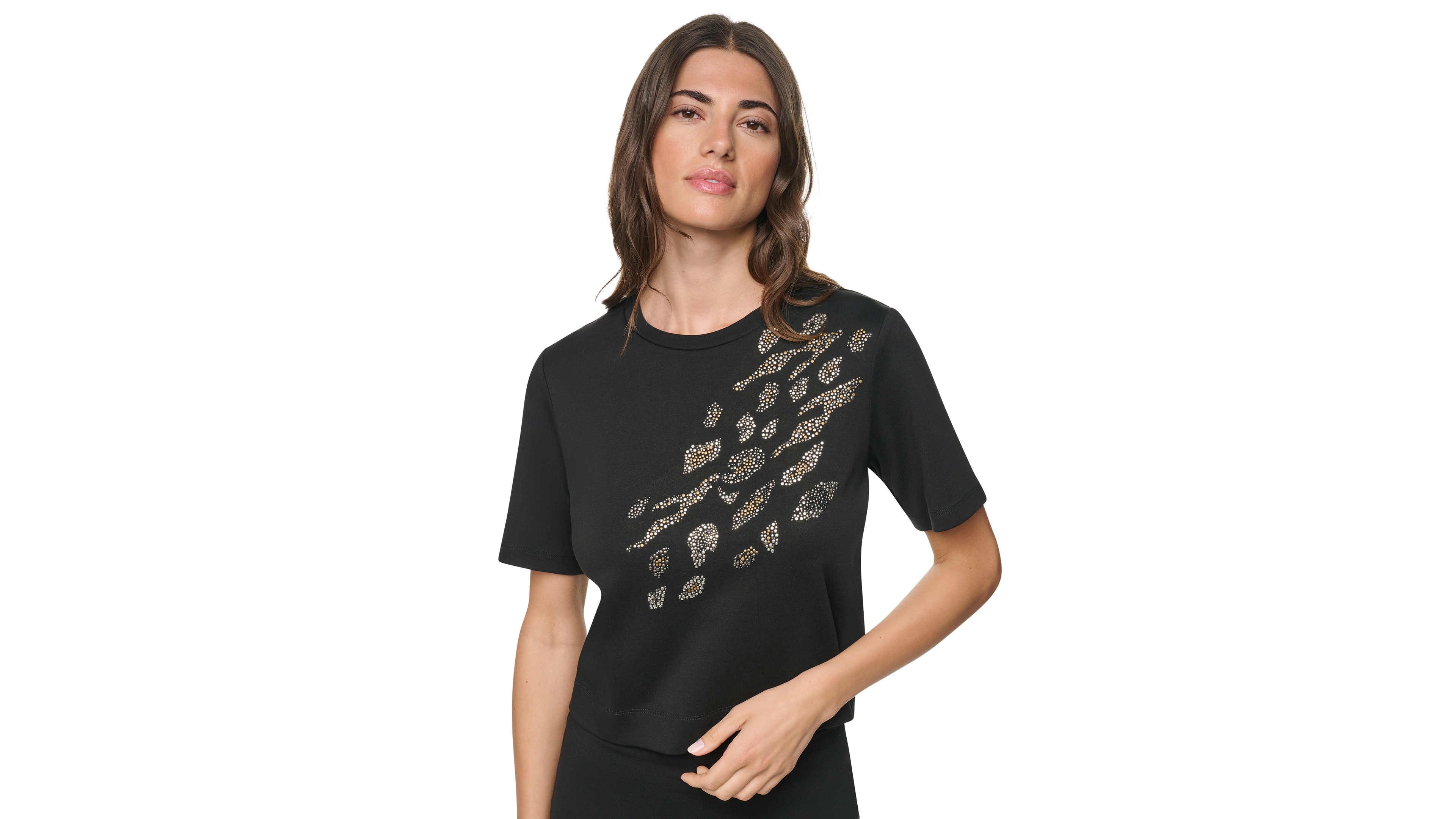 Dkny Women's Animal Print Heatset Short-Sleeve Crewneck Cotton Top