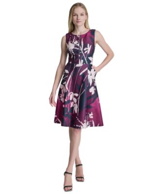 Women's Sleeveless Crewneck A-Line Midi Dress
