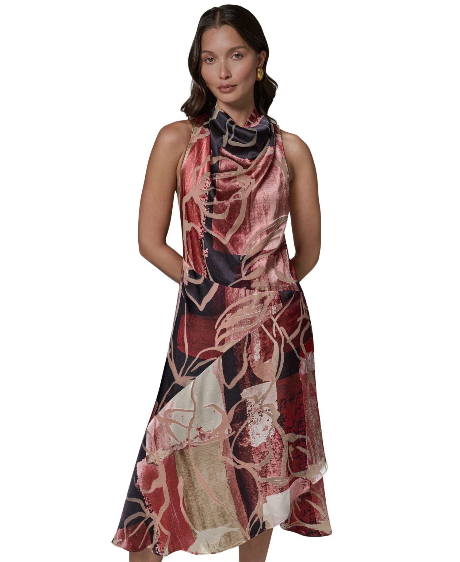 Women's Printed Burnout High Cowl Neck Dress