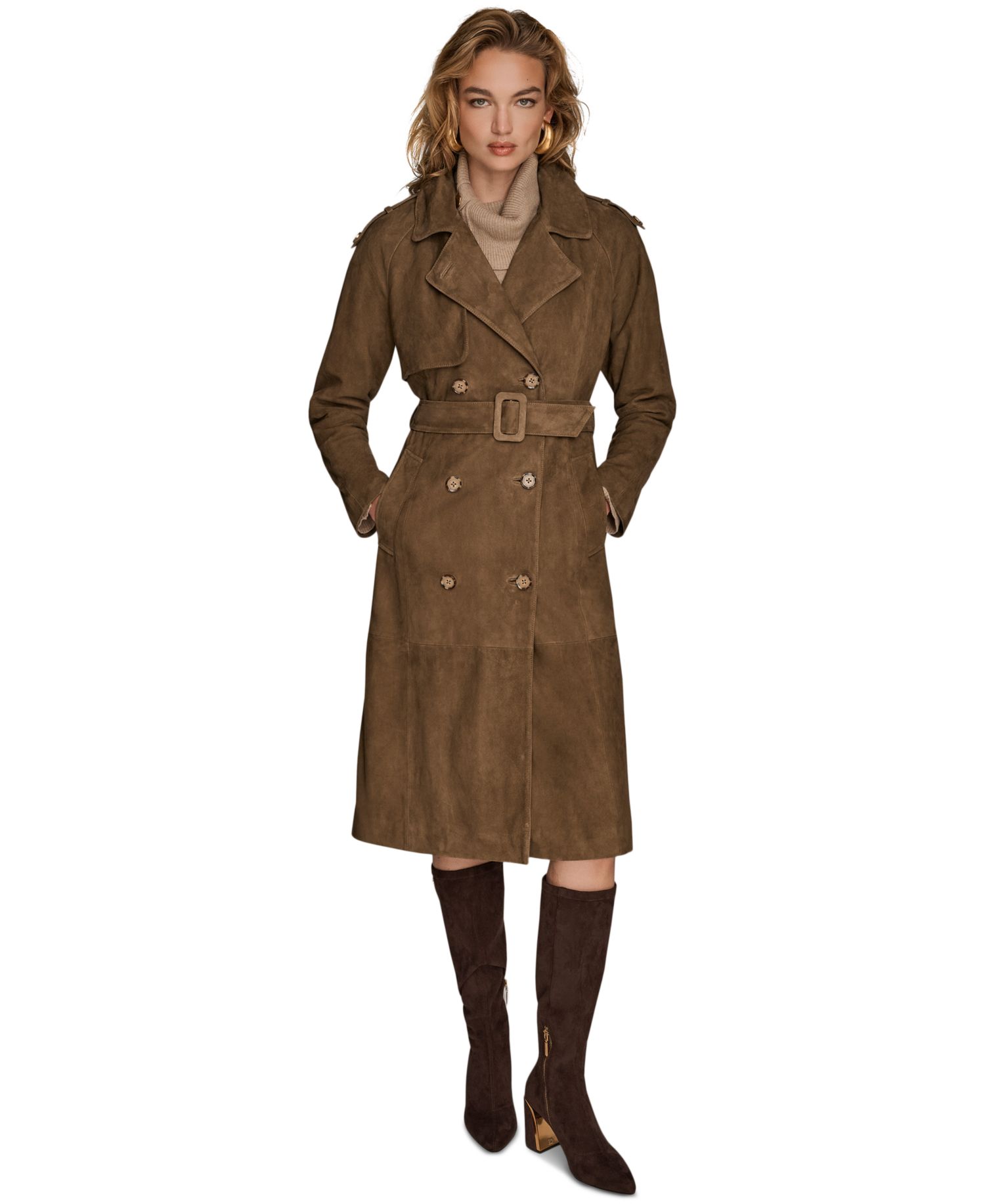 Women's Double Breasted Belted Leather Trench Coat